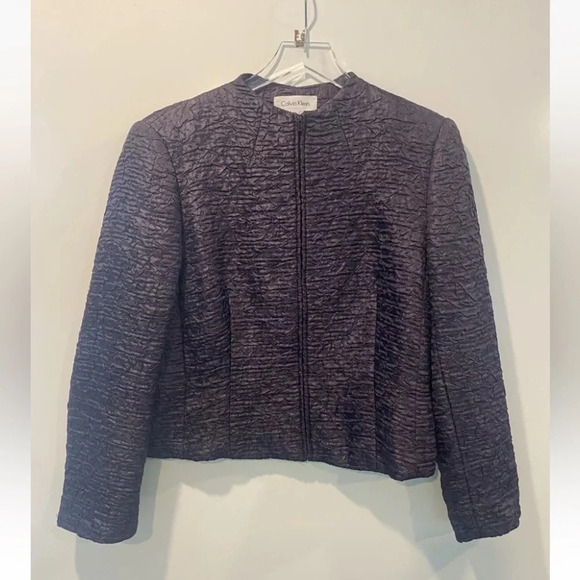 Calvin Klein Purple Textured Zip Front Blazer Jacket Career Womens Size 14 - Picture 1 of 5